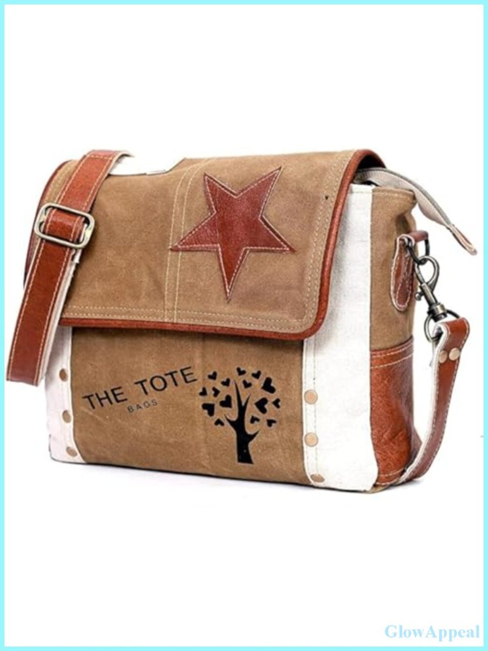 Canvas Leather Messenger Crossbody Shoulder Bag Satchel 11 Inch Star Flap Travel
